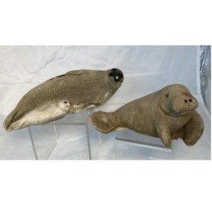 VTG Sandicast Harp Seal & Pup Figurine Statue Sandra Brue 1993 & HandCast Walrus